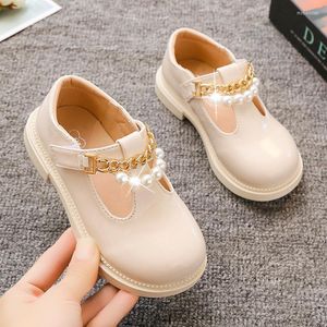 Flat Shoes Girls 'Mary Jane Patent Leather British Style Pearl T-Strap Princess Single Big Teens Children's For Party