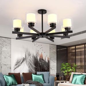 Chandeliers Farmhouse Chandelier Wagon Whagon Lâmpada de teto moderno para sala de estar para sala de jantar Luminárias de prata preta e27 E27