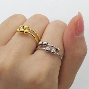 Cluster Rings Minimalist Anxiety Ring For Girls Women Rotate Fidget Men Anti-stress Stainless Steel Spiral Beads Jewlery Gift