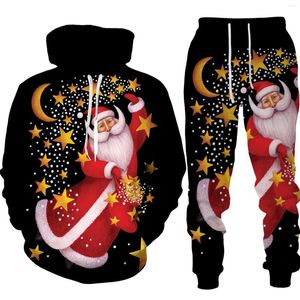 Męskie dresy zimowe wesoły na Boże Narodzenie kobiety Tracksuit 2 -częściowy zestaw Santa Claus Elk Printed Męska odzież na imprezę Chandal