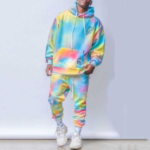 Herrspår Nanaco överdimensionerade tie-dye sport hoodies set manlig huva tryckt mode färgglada spårdräkt män tröjor kostymer storlek m-5xl g221007