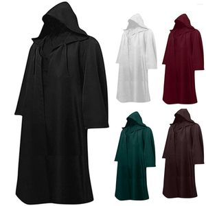 Men's Trench Coats Fashion Halloween Costume Men Solid Colors Long Sleeve Hooded Loose Coat Cosplay Vintage Outwear Cardigan Cloak Jacket#g3