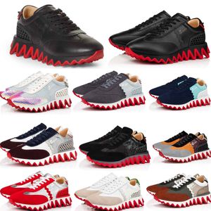 Designer Men's Casual Shoes Red Spike Sneaker Loubisharks lägenheter Spred Shark Male Shoe Fun Men Walking Dress Low Top Trainers Studded Shark Trainers