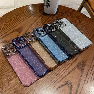 Luxury Shining Glitter Powder Plated Phone Cases Shell For iPhone 14 Pro Max Plus Fashion iPhone14 13 12 Mini 11 8 7 XR X Xs Shockproof Camera Protective Soft Back Cover