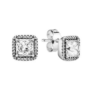 Quadratische glitzernde Halo-Ohrstecker aus echtem Sterlingsilber für Damen und Mädchen, Hochzeitsgeschenk, Schmuck mit Originalverpackung für Pandora CZ-Diamant-Ohrring-Set