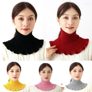 Scarves Solid Color Women Ruffles Detachable Lapel Fake Collar Winter Turtleneck Removable Knitted Ladies False Scarf