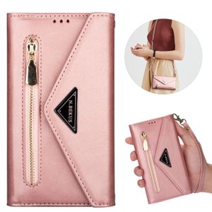 Wallet Phone Cases for iPhone 14 13 12 11 Pro Max XR XS X 7 8 Plus - 3 Folds Skin-Feeling PU Leather Flip Kickstand Cover Case with Zipper Coin Purse and Shoulder Strap