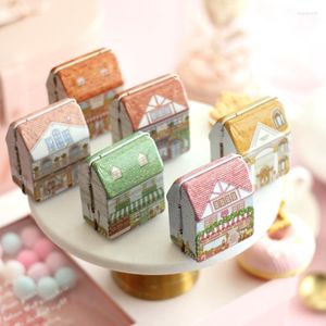Geschenkverpackung Hausform Hochzeit Candy Box Tinplate Schokoladenpaket Blumene Teebeutel Verpackung Zinn Holiday Party Supplies