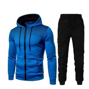 Men's Tracksuits Autumn Winter New Casual Cardigan Hooded Sweater D Printing Suit Sports Light Pants TwoPiece Set G221010