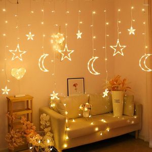 Strings Moon Stars LED Curtain String Light Fila di Natale Fiabra di Natalizia Famiglia Famiglia Decorazione per feste in giardino US/EU/UK/AU Plug