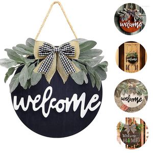 Decorative Flowers Rustic Door Hangers Front With Premium Greenery For Home Decoration Welcome Wreath Sign Farmhouse Porch Decor