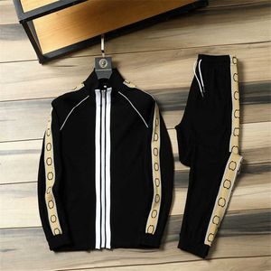 Erkek Trailsits Sonbahar Yeni Gündelik Spor Takım Standı Yakalar fermuar kazak Hoodie ve iki set açık koşu kıyafetleri G221007