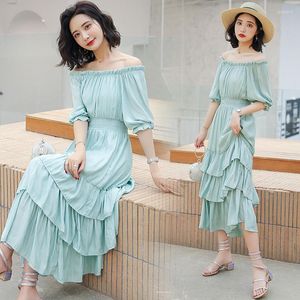 Blouses feminina saia de praia 2022 Summer Summer Manga curta de um ombro Longo Fashion Holiday Puffy Puffy Elegant Cake