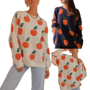 Kvinnors tr￶jor Casual Loose Knit Sweater Orange M￶nster Jumper L￥ng￤rmad rund halsknitkl￤der Y2K 2022 Europeisk kvinnor Fashion Pullover