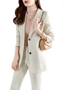 Pontas de duas peças femininas Office Ladies Autumn Winter Work Use Pant Suit de calça Branca Branca Formal 2 Set Fêmea Blazer de Manga Longa e Calça