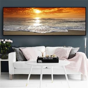 Płótno malowanie akwareli zachody słońca Naturalne morze plażowe plakaty krajobrazowe i drukowania obrazów panorama skandynawska sztuka ścienna obraz do salonu