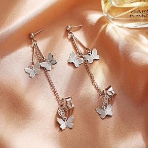 Backs Earrings 1Pair Butterfly Pendant For Women Girls Gothic Silver Color Ear Bone Cuff Chain Punk Clips Jewelry Brincos