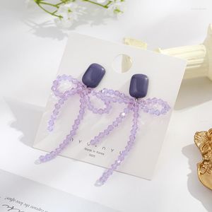 Schiena orecchini viola con perline fiocco-nodo clip nappa acrilico romantico orecchio quadrato donna San Valentino estate ragazza