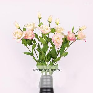 Dekorativa blommor 72 cm 3 Huvud Känn dig fuktgivande vit lisianthus blomma konstgjord eustoma bröllopsarrangemang hem vardagsrum bordsdekor