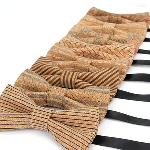 Bow Ties 2022 Brand Men's Vintage Fashion Striped Plaid Cork Wooden Tie For Man Luxury Elegant Wedding Shirts Bowtie Butterfly