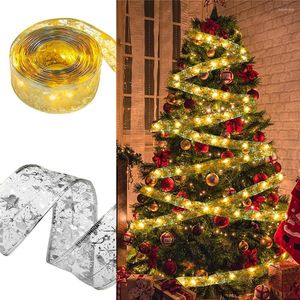 Strängar LED -bandlampor Diy Lace Bow Christmas Tree Ornaments Fairy String for Bedroom Year Home Decoration Lamp