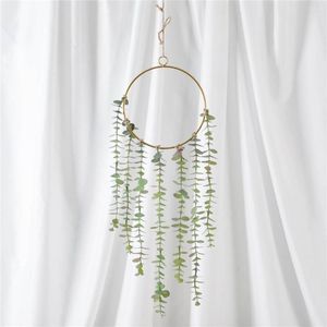 Dekoracyjne kwiaty skanowane nordyckie ins geometryczna metalowa symulacja liść wieniec wislarz ręcznie tkany sztuczne zielone rośliny domowe dekoracje na ścianie