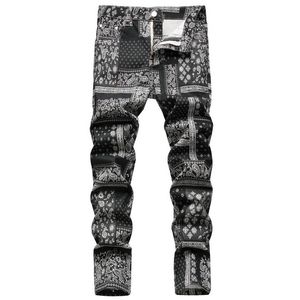 Jeans masculino Original Caixa de caju lenço Jeans Impresso Menas Moda 3D Digital Painte