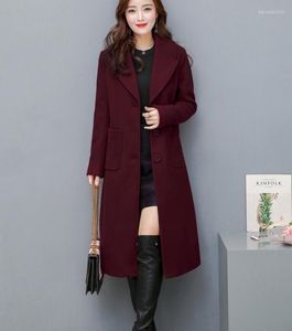 Kvinnors ull Kvinnor Woolen Coat Spring Autumn Warm Over Knee Long Outwear Female Elegant Office Långärmad kostym Jacka utomhusgrav