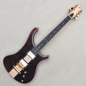 Guitarra elétrica personalizada de fábrica com 6 strings hardware dourado gravação corporal marrom vermelho 2 captadores podem ser personalizados
