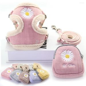 Dog Collars Harness And Leash Set Snack Bag Soft Keep Warm Embroidery Cat Harnesses For Small Medium Dogs Vest Outdoor Walking