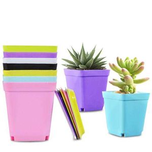 Succulent plant plastic flower Planters pots 7cm small square basin with tray seedling Mini Garden Supplies