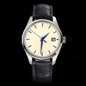 Orologio da polso da uomo d'affari Gentleman Classico cinturino in pelle di mucca 39mm Leggermente convesso Orologio da polso tesoro blu Specchio Design antipolvere Orologi meccanici