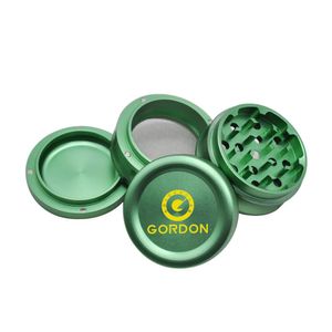 Tobacco Grinders smoke shop cnc teeth filter net golden UV logo metal herb grinder smoke accessory Pollen Catcher 56MM 4 Piece Black Aluminum Alloy