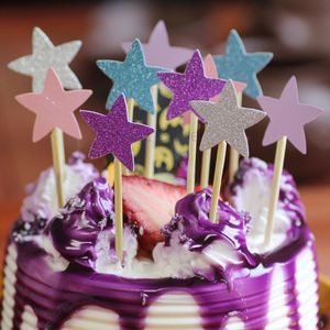 Cake Glitter Star Inserted Card Cupcake Paper Cards Banner Baking Cupcakes Birthday Decor Stars Tea Party Wedding Decoration Tool TH0512