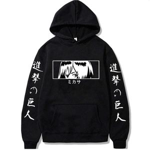 Herren Hoodies Sweatshirts Harajuku Anime Attack on Titan Mikasa Ackerman Sweatshirt Streetwear Pullover Tops G221008