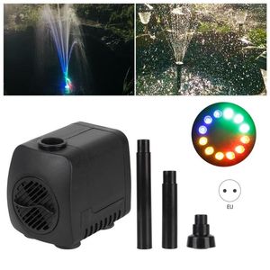 Trädgårdsdekorationer Ultra-Quiet Waterproof Justerable Water Pump med Power Cord Aquarium Fountain 15 W 12 LED Light EU Plug