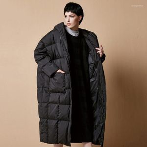 Women's Down Winter Oversize Kvinnors långa varma jacka med huva kokong typ vindproof vattentät parkas kvinnlig modeklocka plus