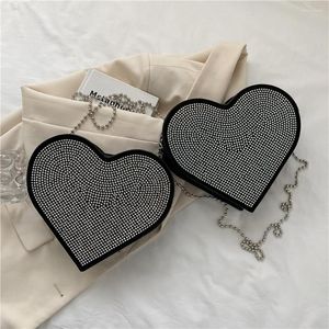 Evening Bags Rhinestone Heart Shaped Shoulder Bag Shiny Crystal Female Dinner Party Purses Handbag Women Birthday Gifts