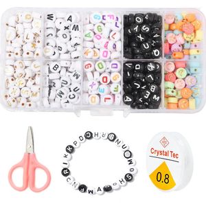 Perline 500 pz/lotto 4x7mm Oro Colorato Lettera Dell'alfabeto Kit Per Braccialetti Con Nome Kit Per Creazione di Gioielli Regalo Dei Bambini Allentato