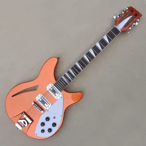 Factory Custom Semi-Hollow Metal Orange Electric Guitar com 12 Strings Rosewood Fingboard pode ser personalizado