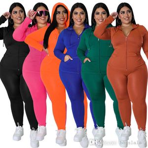 Tute da donna di taglia più grande 3XL 4XL 5XL Pantaloni a due pezzi Set Felpa con cappuccio a maniche lunghe con cerniera moda Tute da jogging