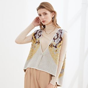 Women's Vests Sweater Vest Women V-neck Printed Simple Slim All-match Casual Teens Chic Fashion Autumn Winter Sleeveless Sweaters