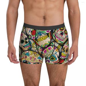 Underpants Colorful Skeleton Underwear Sugar Skulls Floral Print Males Boxer Brief Funny Trunk Oversize Panties