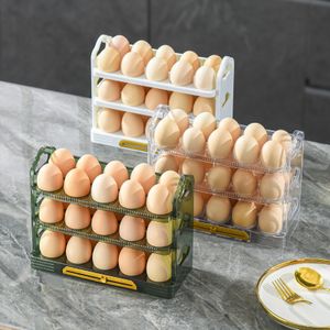 Storage Boxes Bins Plastic Egg Holder for Refrigerator 3 Layer Flip Fridge Tray Container Kitchen Countertop Fresh 221008