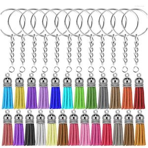 Keychains 150pc/set Keychain Tassels Split Key Chain Rings Set Fashion Leather Tassel Jump Pendant Keyring for DIY Jewelry Making