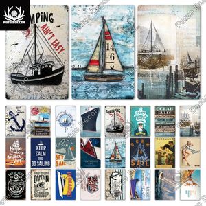 Sailing Vintage Metal Painting Plaque Metal Poster Tin Sign Decoration for Man Cave Living Room Home Bar Wall Decor Woo