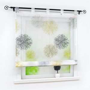 Curtain Roman Shade Tap Top Flower Printed Window Sheer Balcony Voile Drapery Valance For Kitchen Home Decoration