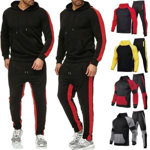 Herrspårar 2 -stycken Tracksuit färgblock Sweatsuit Stripes Casual Winter Long Sleeve Warme Moire Wicking Breattable Sportswear Suit G221007