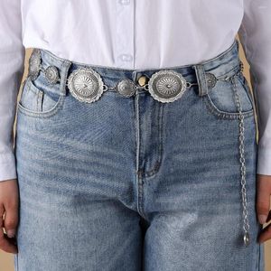 Belts Fashion Antique Silver Alloy Western Floral Circle Conchos Chain Belt For Women