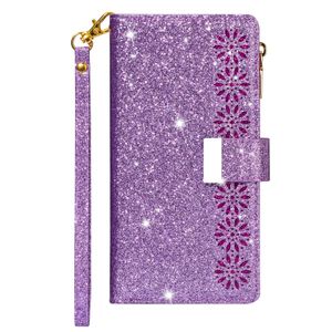 Pl￥nbokstelefonfodral f￶r Samsung Galaxy S22 S21 S20 Note20 Ultra Note10 Plus - Starry Laser Shiny Glitter Pu Leather Flip Kickstand Cover Case With Zipper Coin Purse